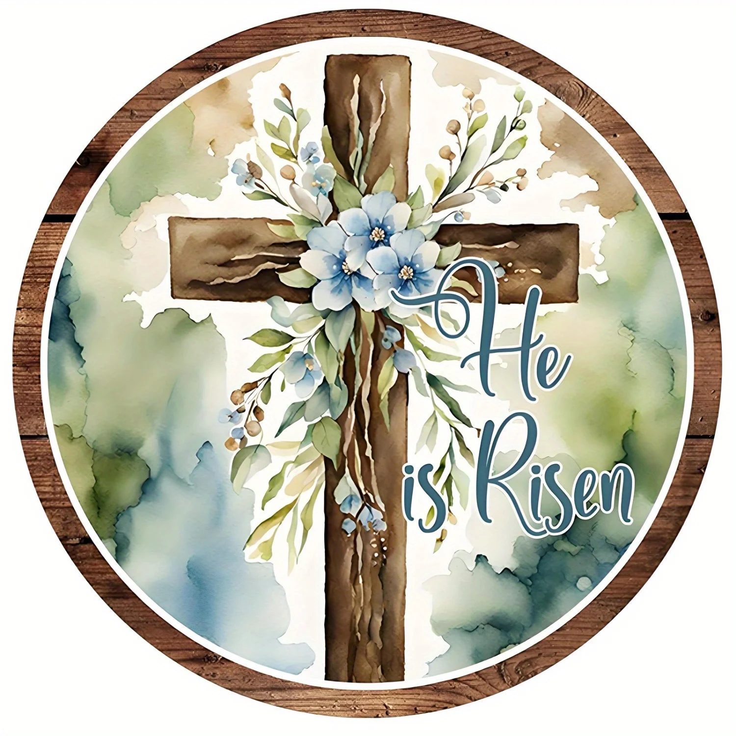 CIFbuy Vintage-Kreuz aus Aluminium mit der Aufschrift „Er ist auferstanden“, wasserdicht, langlebig, rostfrei, Metallschild für religiöse Oster-Blumendekoration