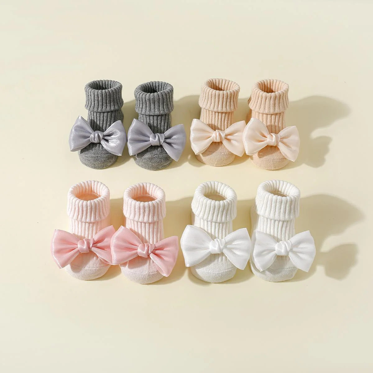 Ins vertical striped butterfly knot adhesive plain color short tube socks baby anti slip socks