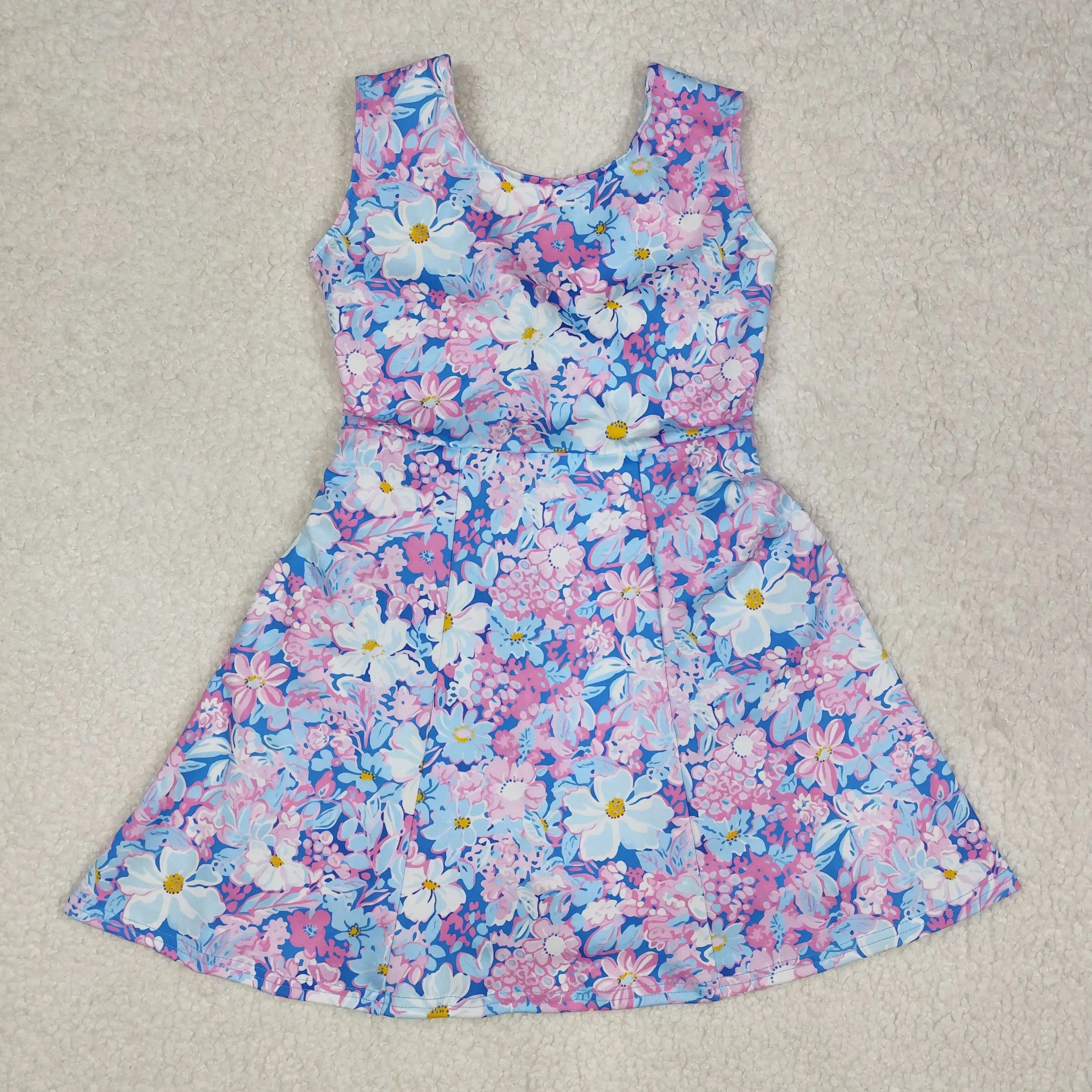 wholesale kids hot sale western boutique children clothing Sibling Baby Girls Flowers Sleeveless Athletic Dresses
