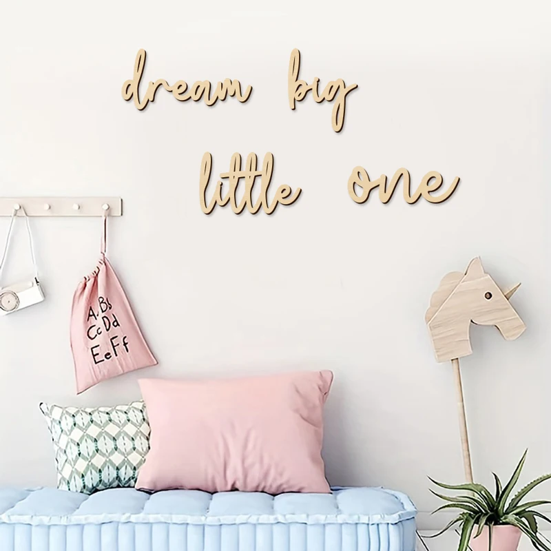 Dream Big Little One Sign Wooden Wall Stickers for Kid's Room Wood Phrase Wall Art Home Room Decor Wooden Wall Decoration