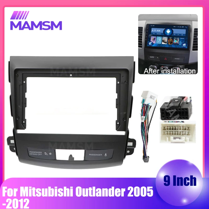 2 Din 9 Inch Car Radio Plastic Fascia Plane Frame for Mitsubishi Outlander 2005-2012 Dash Audio Fitting Panel Frame Kit