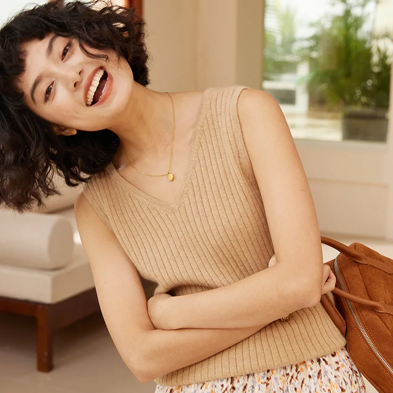 

Запуск нового продукта: женский вязаный жилет из 100% кашемира с v-образным вырезом на тонких бретельках, пуловер, женская облегающая футболка на четыре сезона, жилет