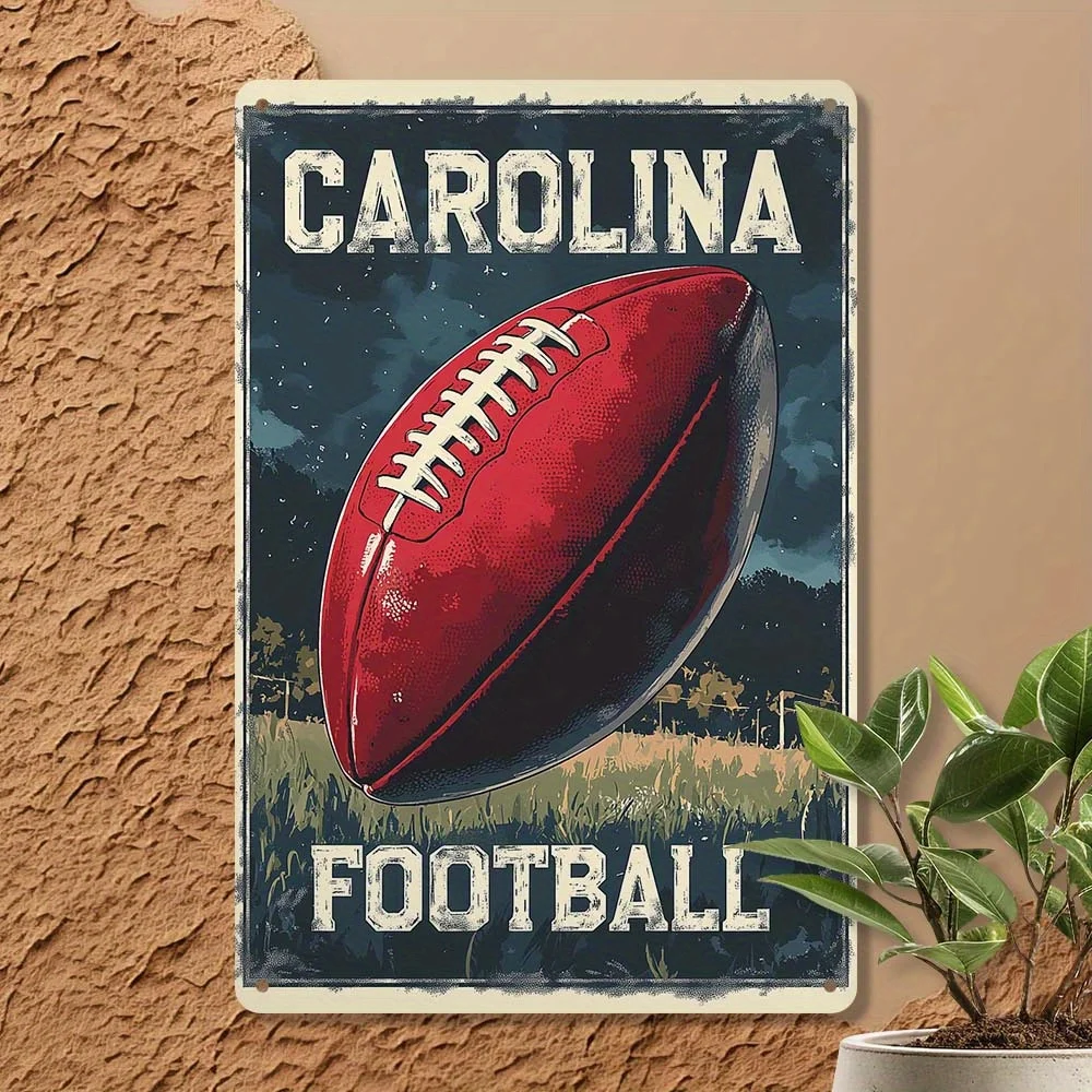 Vintage Carolina Football Fan Metal Tin Sign - Easy Hang, Retro Wall Decor for Home, Bar, Garage, Man Cave,