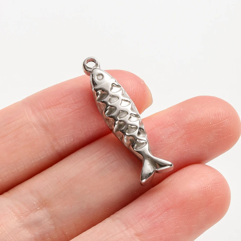 6 Stück stahlfarbene Meerestier-Anhänger, Fisch- und Muschel-Charms aus Edelstahl für die Schmuckherstellung, Schlüsselanhänger-Material – Detail 9