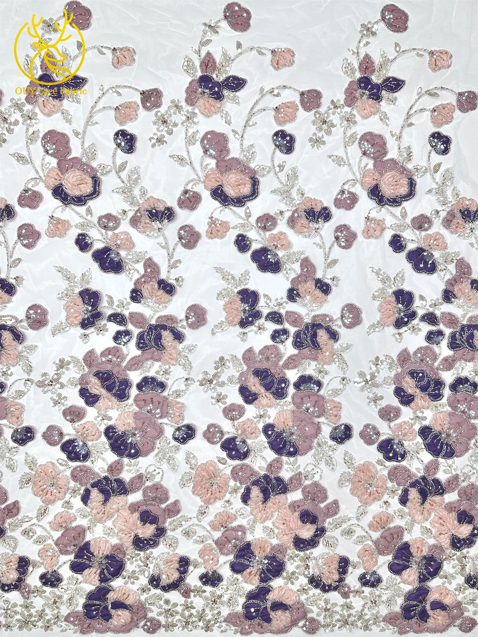 Afrikanischer Spitzenstoff, hochwertige französische Blumenstickerei, Perlen, Pailletten, Tüll, Netzspitze für Frauen, Hochzeitskleid, Nähen, 5 Yards – Detail 6