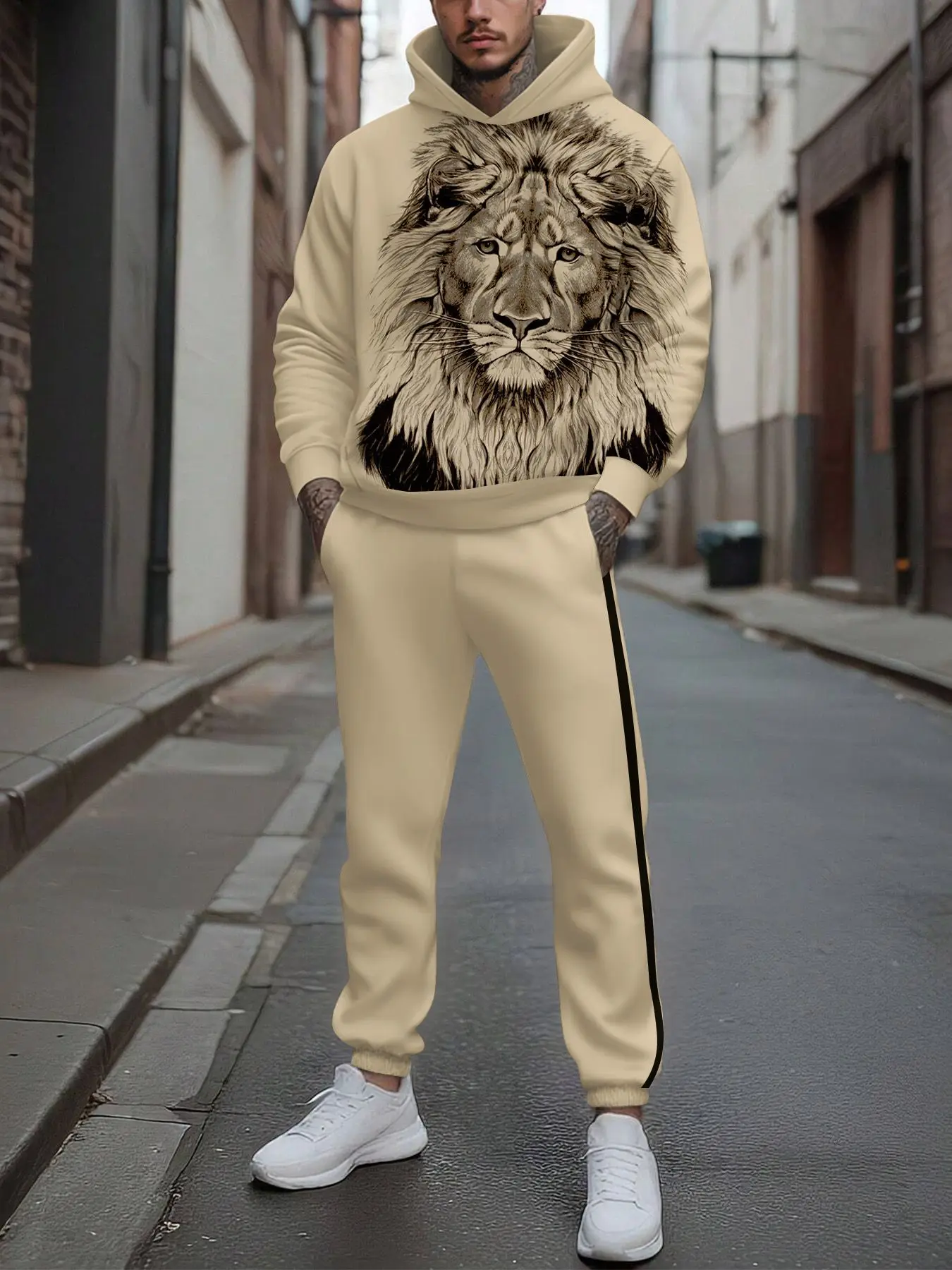 طقم مكون من قطعتين، طقم رياضي عصري للرجال من أوروبا وأمريكا بأكمام طويلة وسراويل طويلة