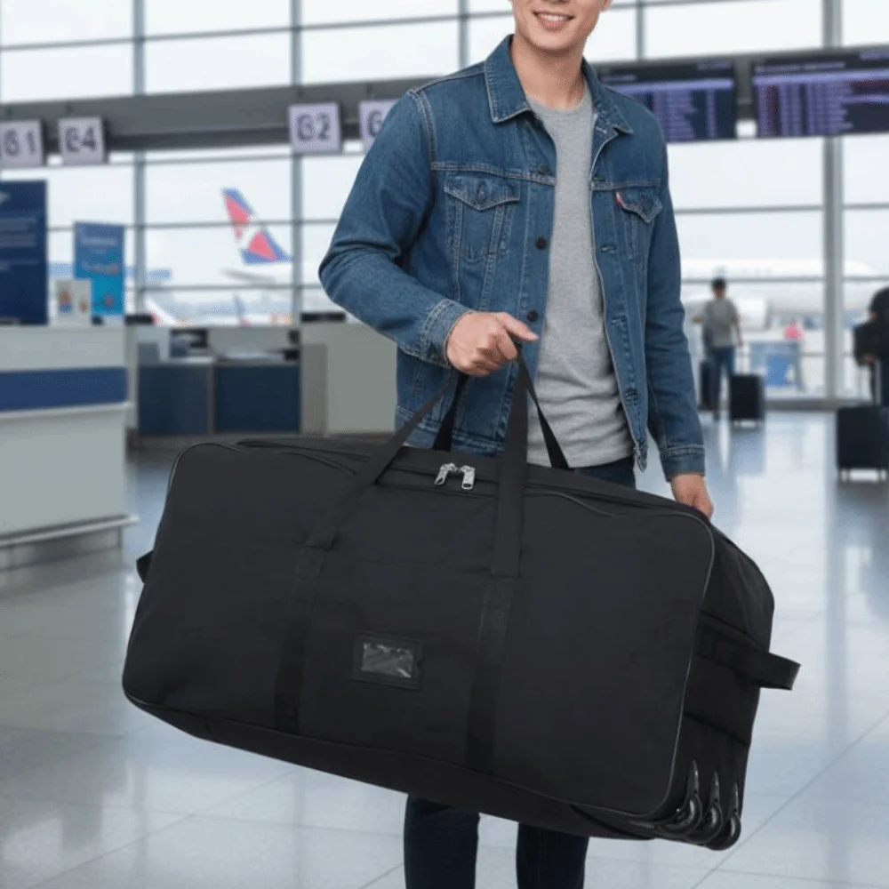 Foldable Weekend Travel Bag Large Capacity Multiple Compartments Trolley Backpack Waterproof with Detachable Wheels
