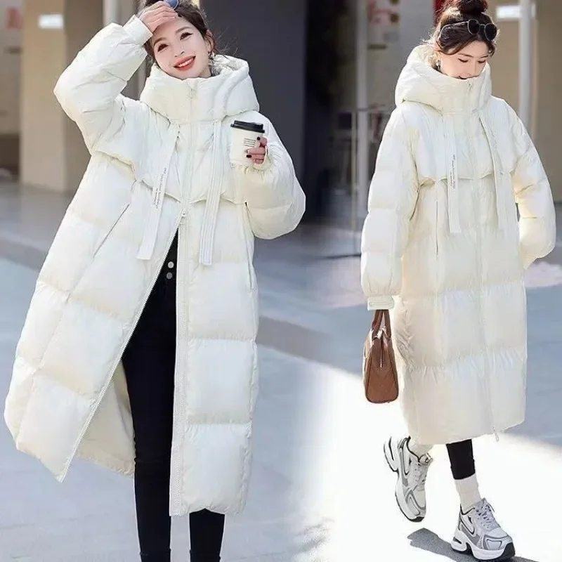 Korean Version of Long Down Padded Coat Women 2024 New Hooded Padded Coat Loose Casual Winter Thickened Bread Suit Jacket Women