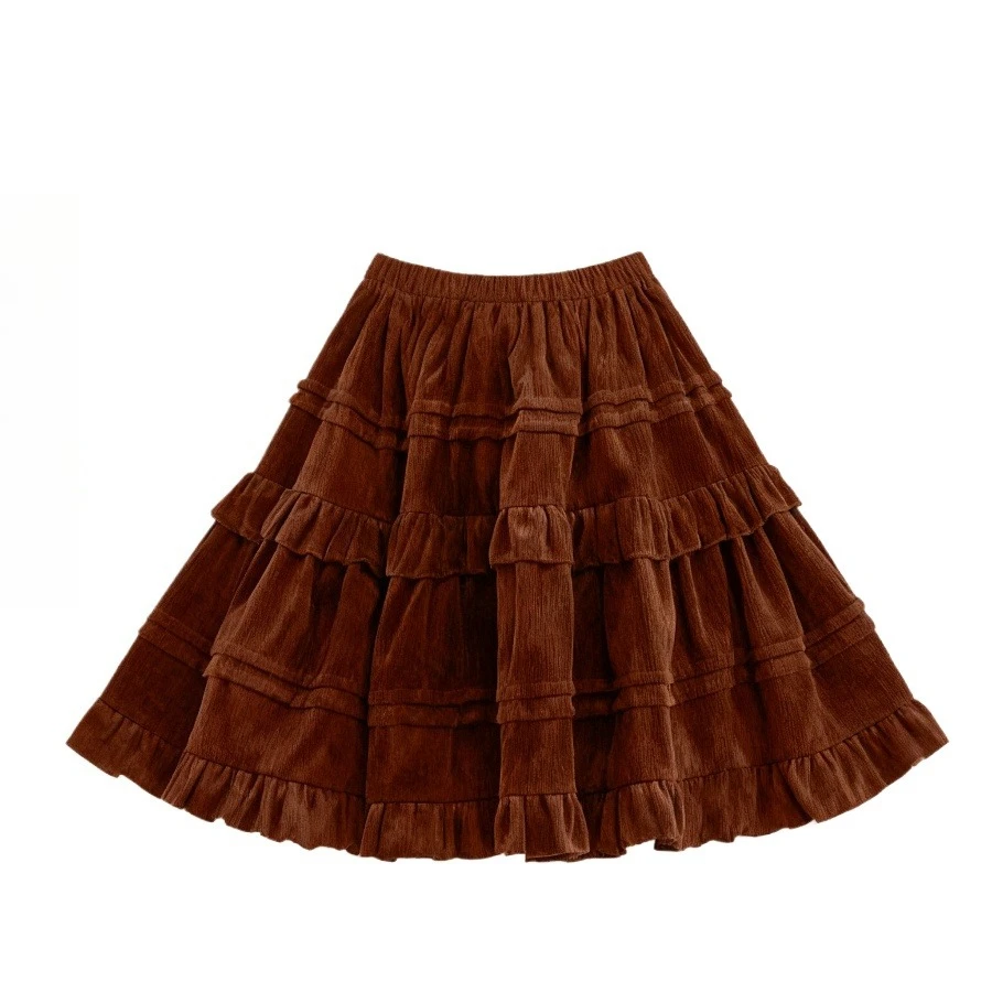 

School Teen Girls Corduroy Puff Skirt Fall Winter High Waist A-Line Tutu Short Skirt for Toddler Kids Princess Party Costume