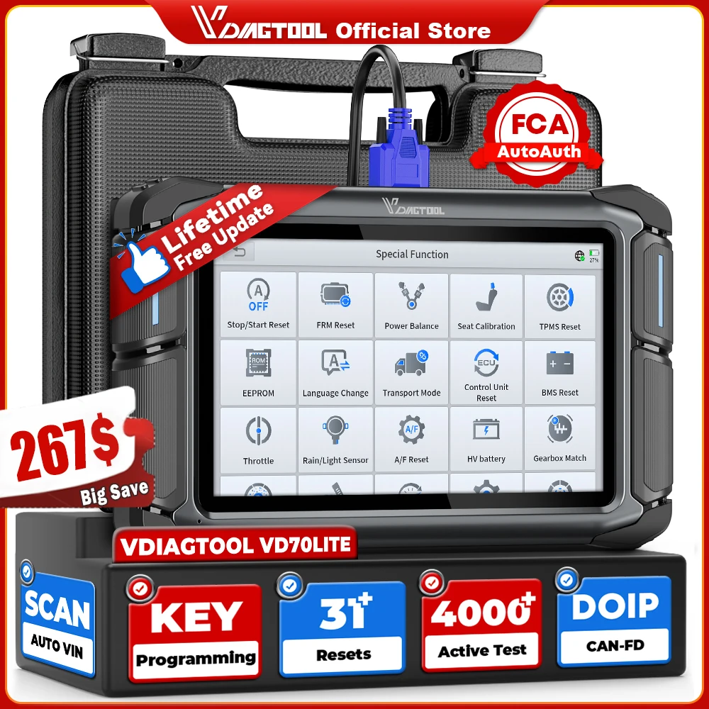 VDIAGTOOL VD70Lite Automotive Scanner - All Systems, 31 Resets