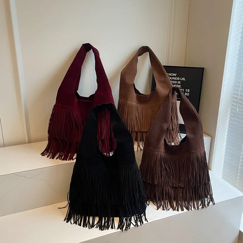 

Women's ELegant Tassel Decorated Suede Shoulder Bag Retro Fashion Large Capacity Bag Casual Trendy Versatile Bags for Women