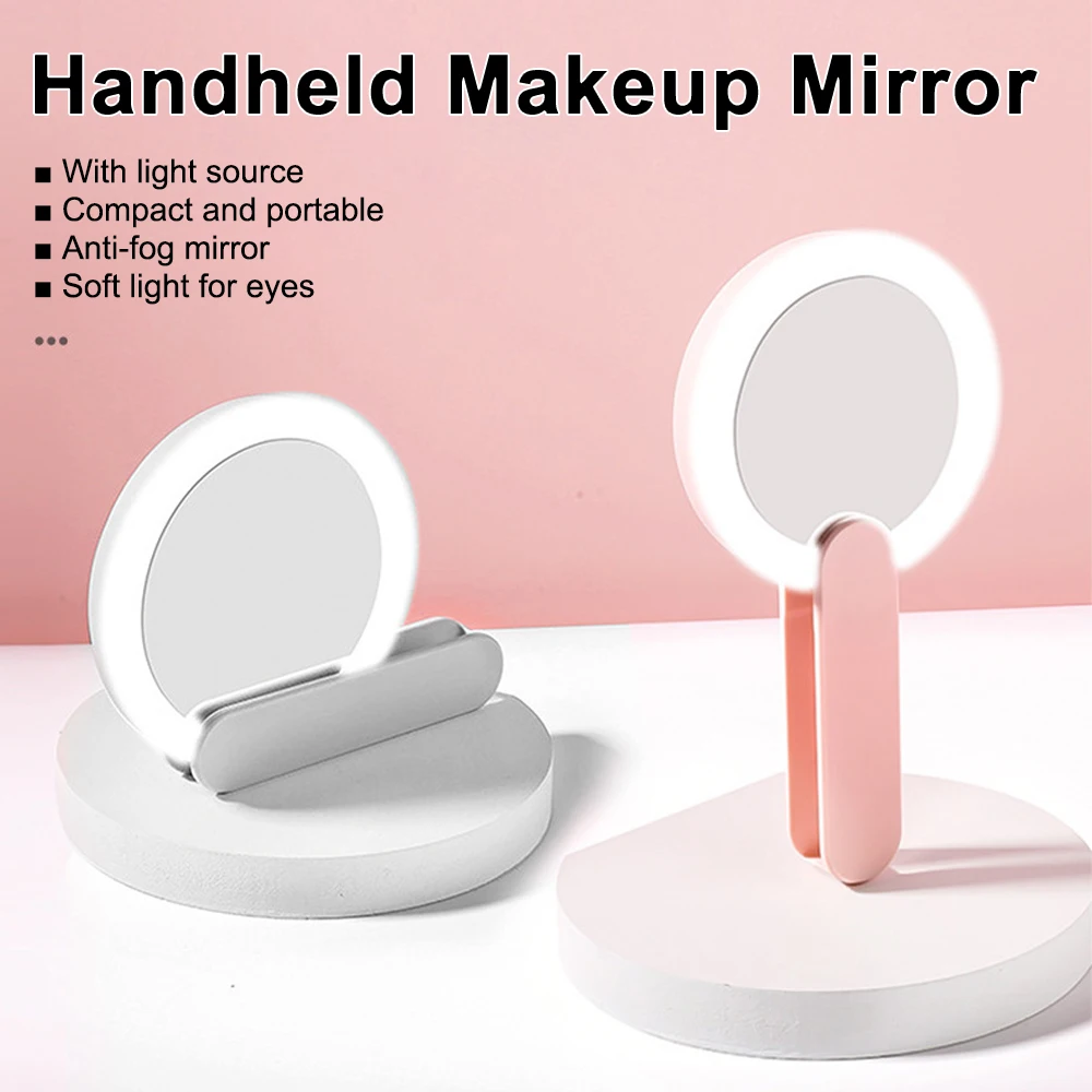 Miroir de maquillage portable pliable LED avec lumière 360 °   Lampe à miroir rotative, interrupteur magnétique, lumières de remplissage portables, cadeaux de fête d'anniversaire