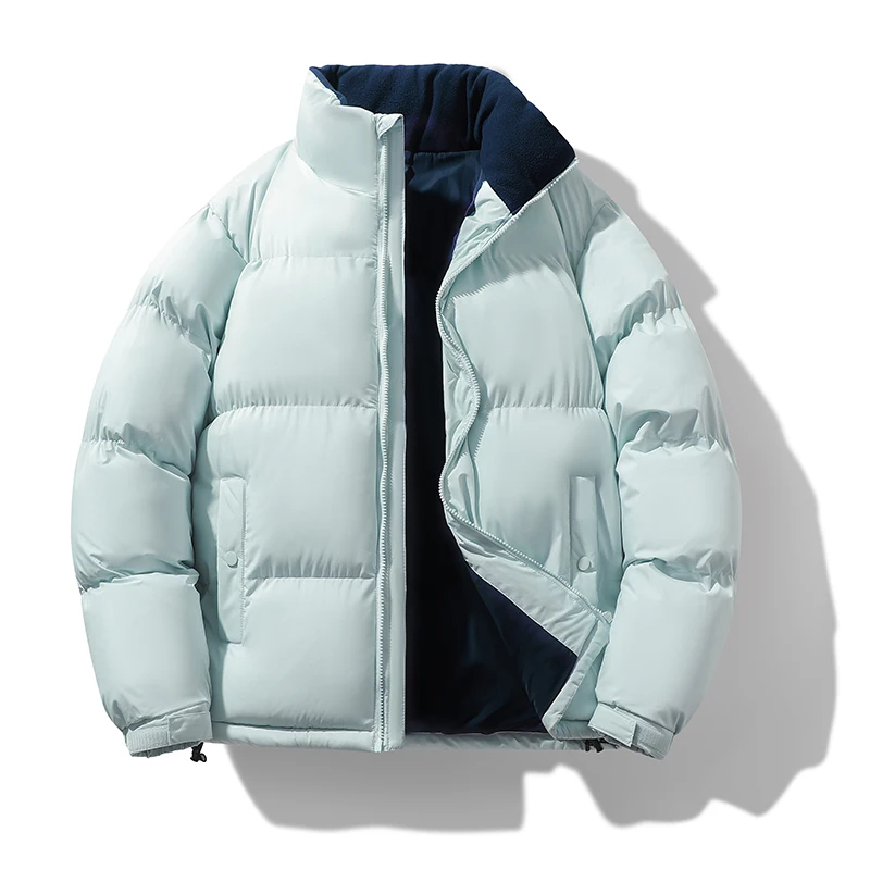 

Новинка 2025 года, зимние мужские парки с воротником-стойкой, удобная ветрозащитная мужская одежда, однотонные утепленные хлопковые куртки, трендовые куртки на молнии