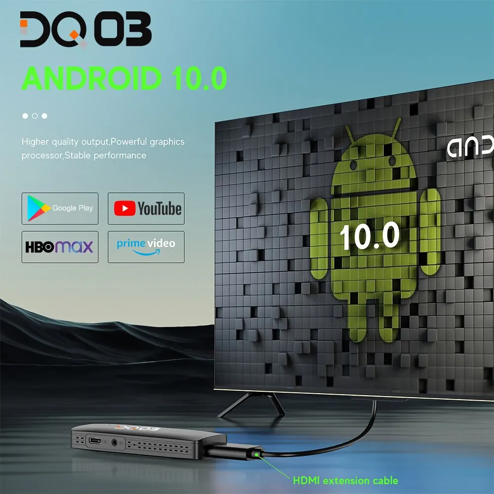 DQ03 Mini TV Stick Android 10 Quad Core ARM Cortex A53 2GB 16GB Obsługa 4K H.265 2.4G&5.8G Wifi Streaming Smart TV Box 1GB 8GB