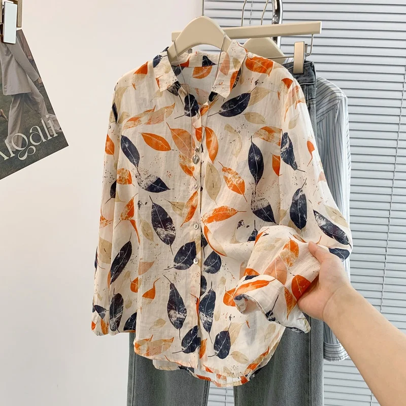 

Artistic Pure Cotton Long Sleeve Open Cardigan Loose Shirt Square Collar Style Autumn New Arrival Women's Fashion