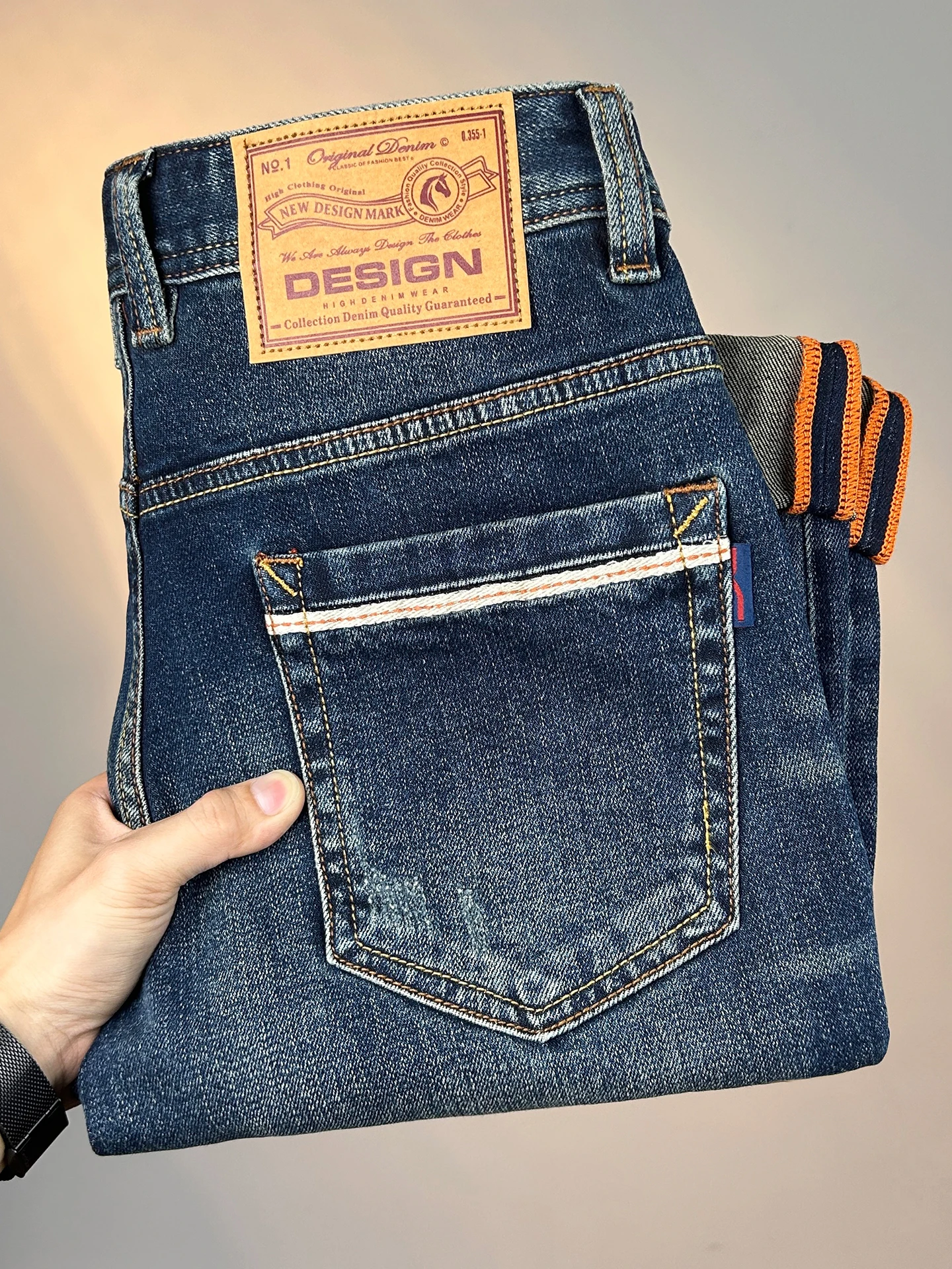 

Trendy Men's Slim Straight Casual Blue Jeans Comfortable Stretch Cotton Denim mid Waist Zipper Fly Autumn Winter New Arrival