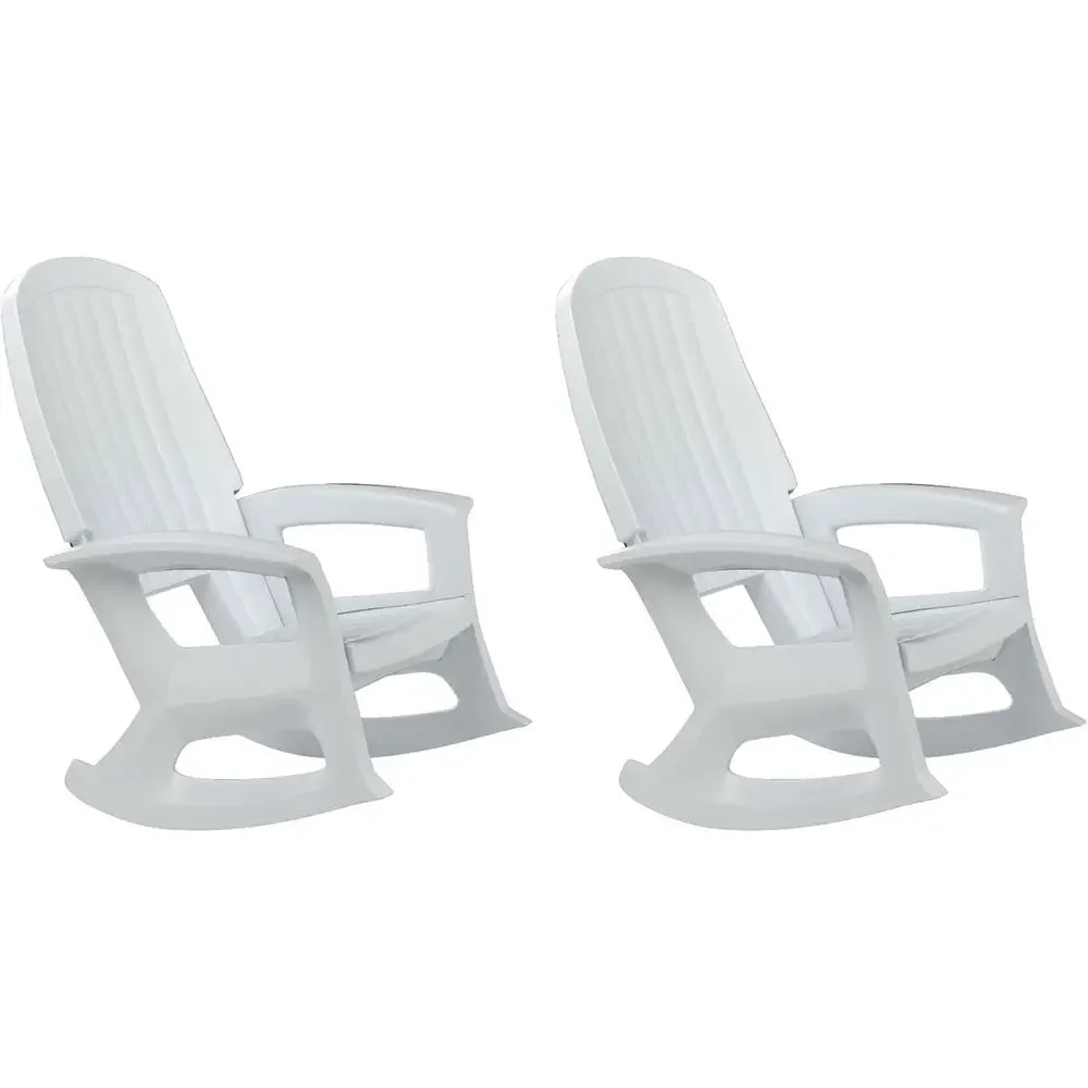 2-Pack White Heavy-Duty Outdoor Rocking Chairs with Weather-Resistant Porch Rockers and Easy Assembly
