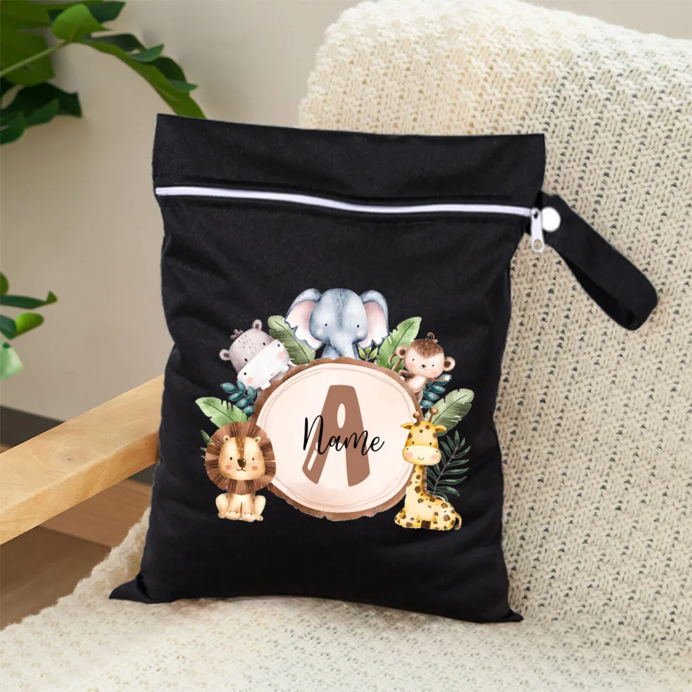 Customized Forest Animal with Name Diaper Bag Mommy Diaper Storage Bag Clothing Protection Bags Toiletry Storage Pouch