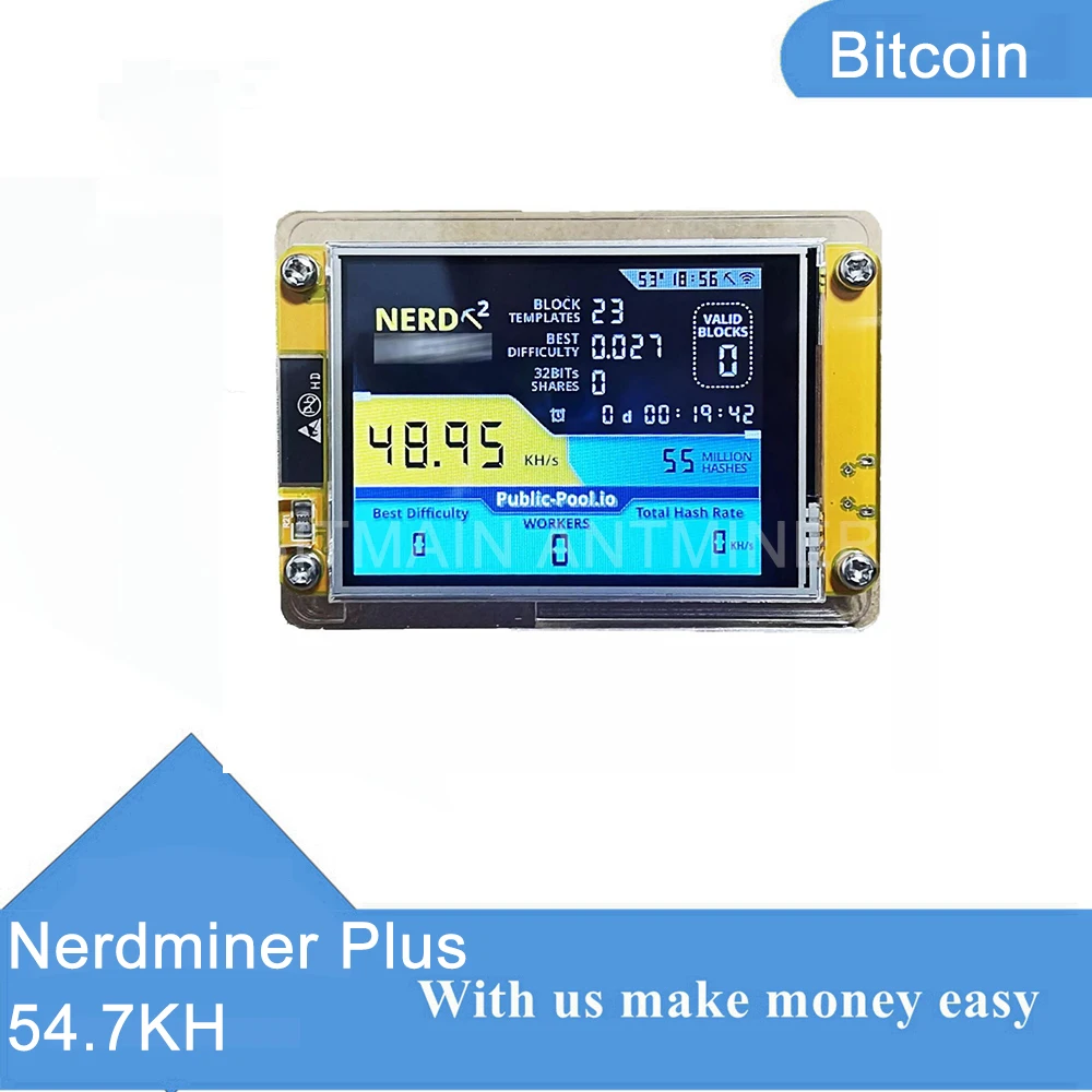 NerdMiner Plus T-Display S3-56KH/s Bitcoin Solo Lottery Miner，Win 3.125 BTC  Low Power Consumption & WiFi Connection