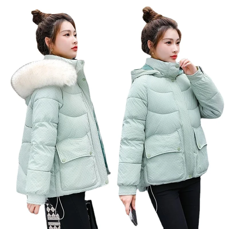 

2023 New Winter Thick Quilted Warm Hooded Fashion Cotton Coat Women Parker Solid Color Women Cotton Jacket Female Overcoat