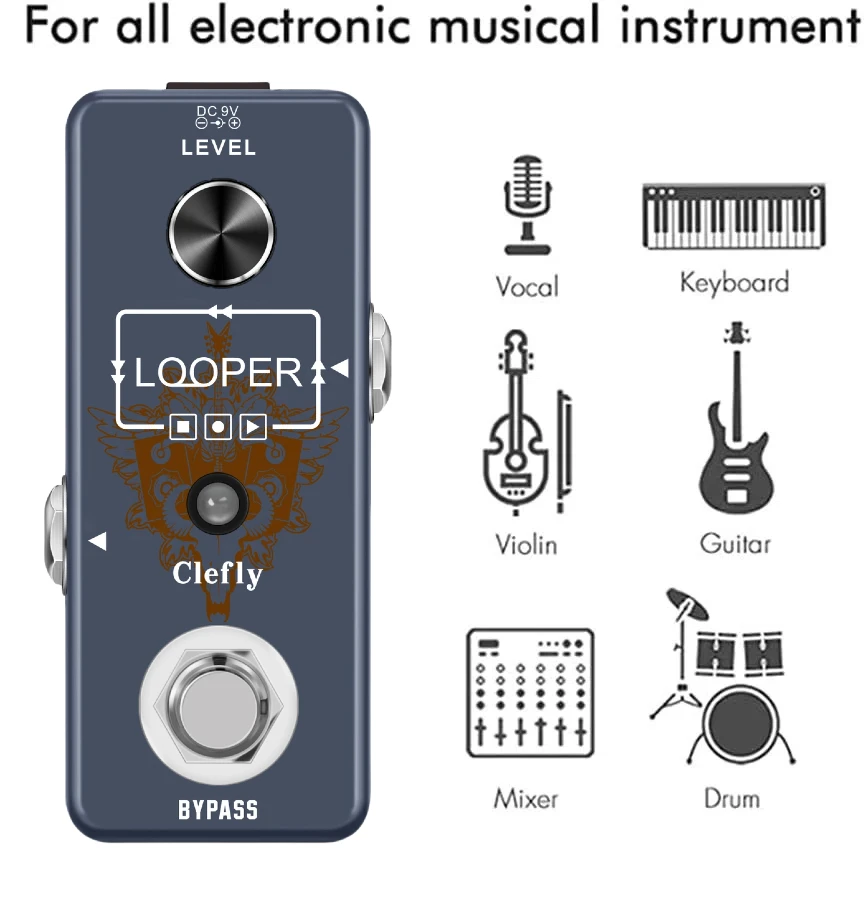 Rowin Sub-brand Loop Box Bass Guitar Effect Pedal Looper True Bypass Unlimited Overdubs 10 Minutes Recording with USB Cable