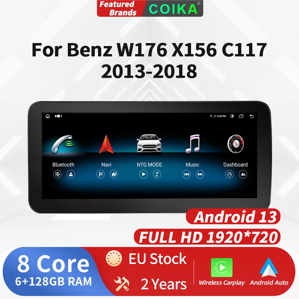 Full Screen 1920*720 Android 13 For Mercedes A CLA GLA W176 C117 X156 NTG4.5 /5.0 WIFI SIM 4G Wireless Carplay  USB BT Head Unit