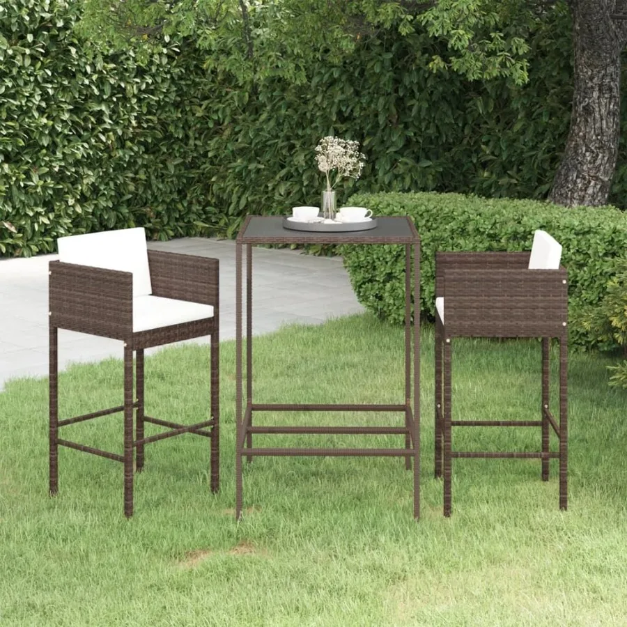 

3 Piece Patio Bar Set with Cushions Poly Rattan Brown