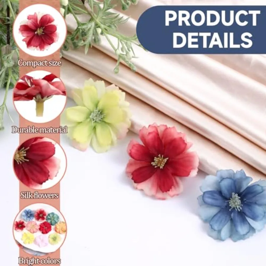 Têtes de fleurs de prunier artificielles en soie, 100 pièces, fausses têtes de fleurs pour l'artisanat, petites fleurs, petites fleurs pour bricolage, maison de vacances