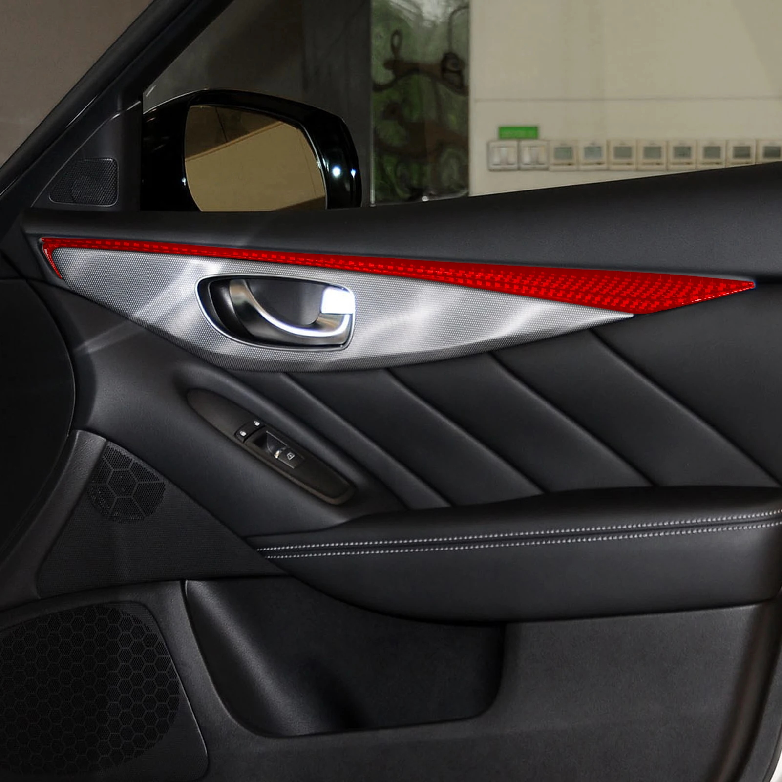 For Infiniti Q50 2014-2020 Auto Door handle Roof horn frame Trim Soft Red Carbon Fiber Decorative Car Accessories Stickers