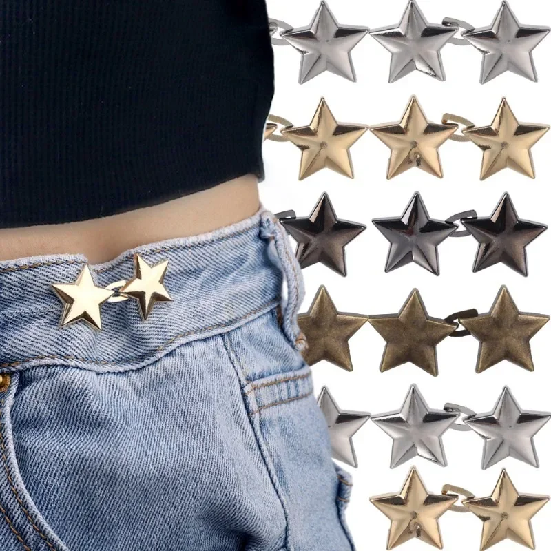 New Adjustable Star Metal Jeans Button Snaps Detachable Pants Clips Buttons Pins DIY Waist Tightener No Sewing Clothing Buckles