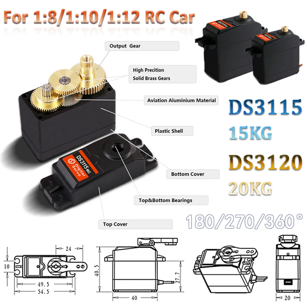 

DS3120 DS3115 Metal Gear Digital Standard Servo 20KG 15KG 4.8-6.5V High Speed Torque for 1:8 1:10 1:12 RC Car Robot Drone Plane