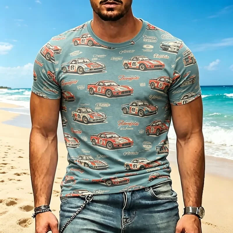 Retro Themed Print Men's T-Shirt,  for Everyday Wear, Casual Style and Playful, Vintage-Inspired Street Vibes