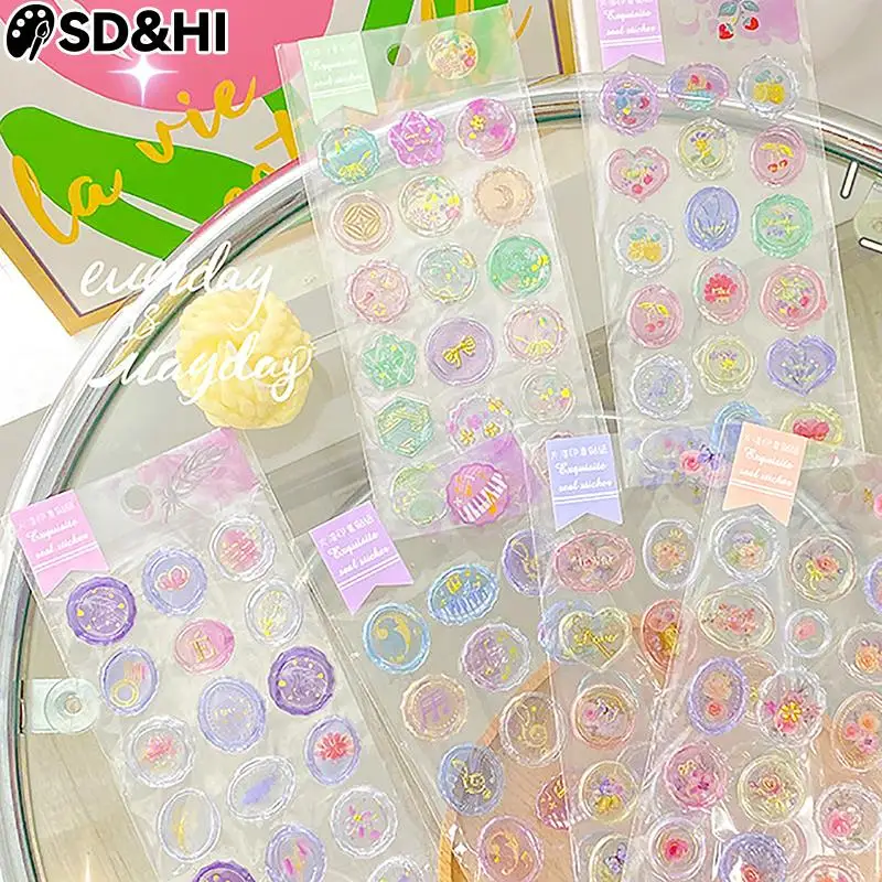 18pcs/sheet Vintage Wax Seal Stamp Stickers DIY Scrapbooking Journal Planner Decorations Korean Stationery Envelope Sealing Tags