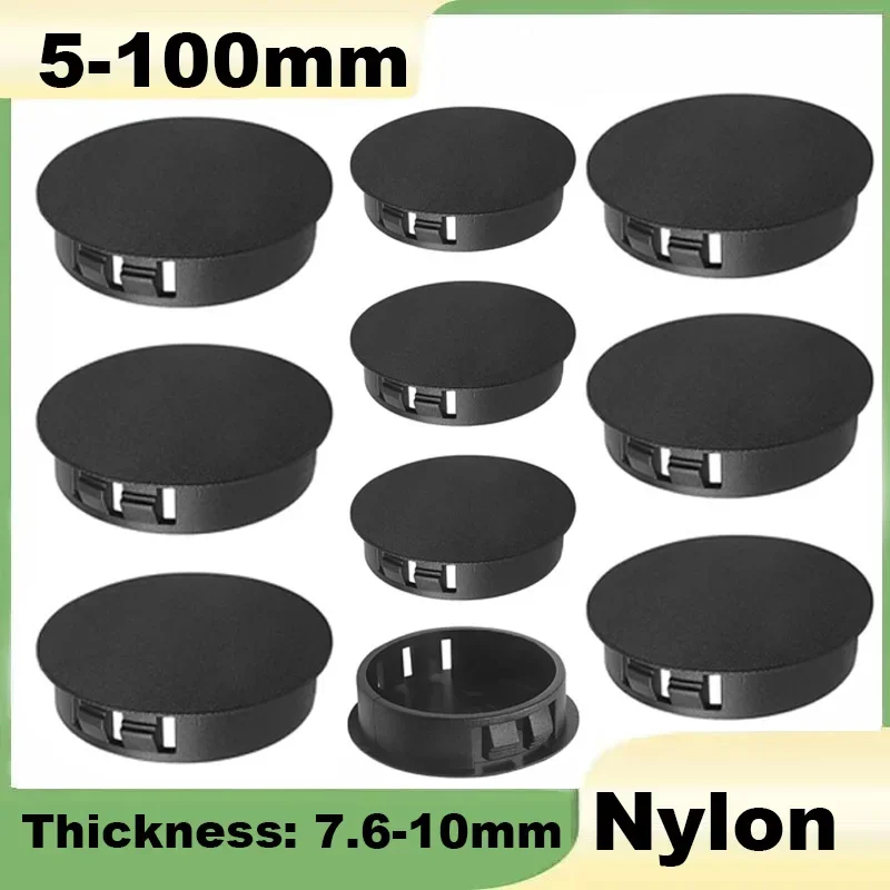 Plastic Hole Plugs 5mm-100mm Black Nylon Round Snap-on Locking Hole Tube Circular Locking Fastener Cover