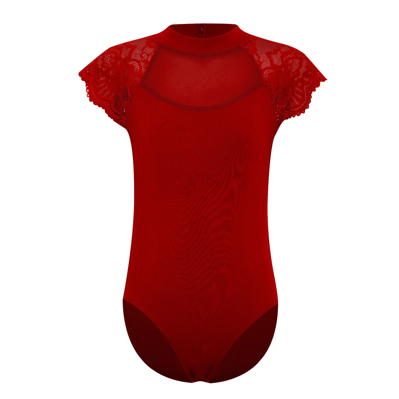 Kids Jumpsuit for Girls Lace Cap Sleeves Dance Leotard Sheer Mesh Cutout Leotards Ballet Gymnastics Bodysuit Practice Dancewear