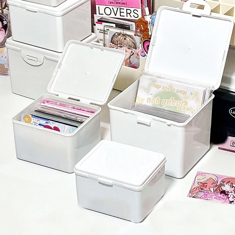 Plastic White Storage Box Blind Box Card Kpop Photocard Holder Idol Photo Storage Box Photo Card Organizer Compartment Flip Box