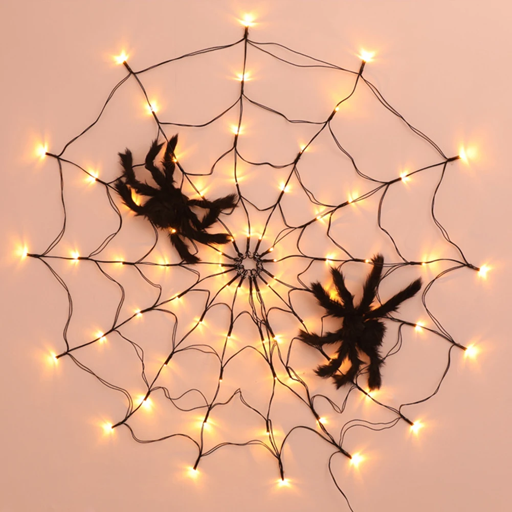 Spider Web Halloween Decoration Outdoor Lights 70 LED with Plush Spider Stretch Cobweb Lighted Decor for Indoor Outdoor Decor