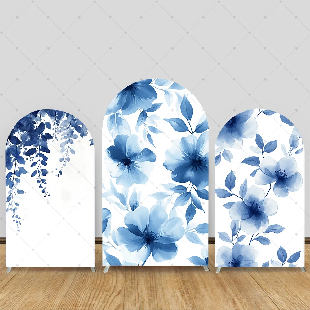 

Custom 2-Sided Blue Flowers Birthday Party Wedding Engagement Covers Chiara Arch Background Decor Backdrop Photo