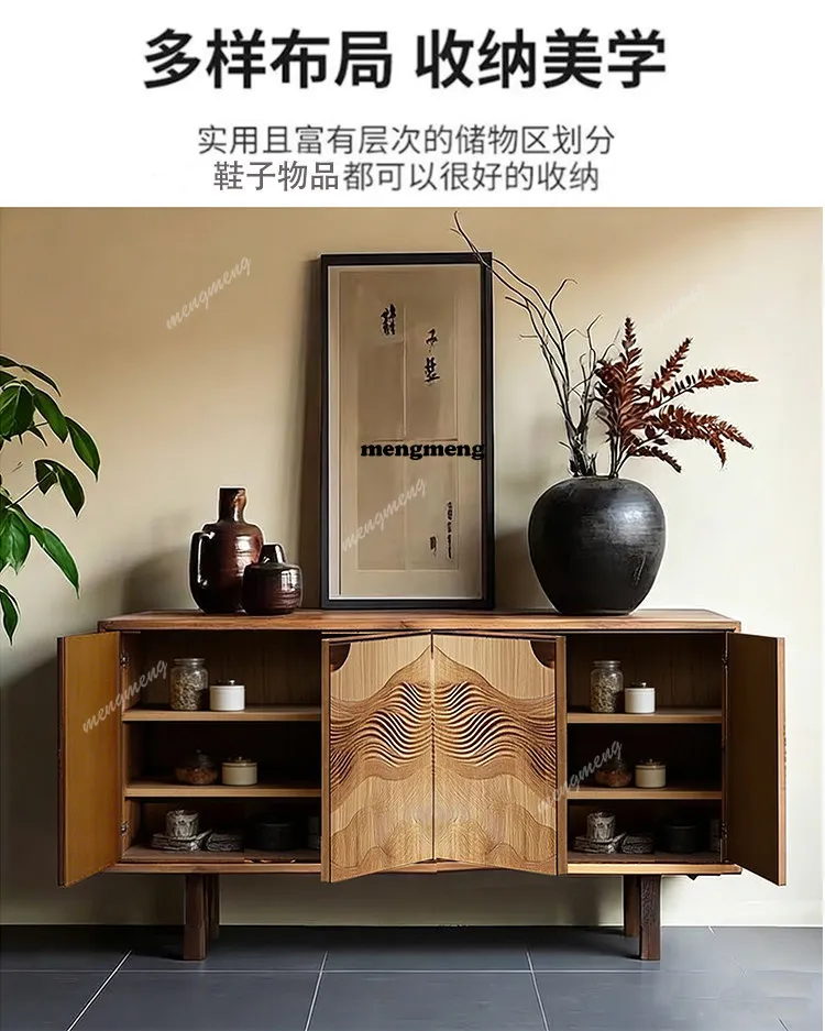 Medieval entrance  Solid wood shoe cabinet Partition side cabinet Retro living room corridor storage decorative cabinet