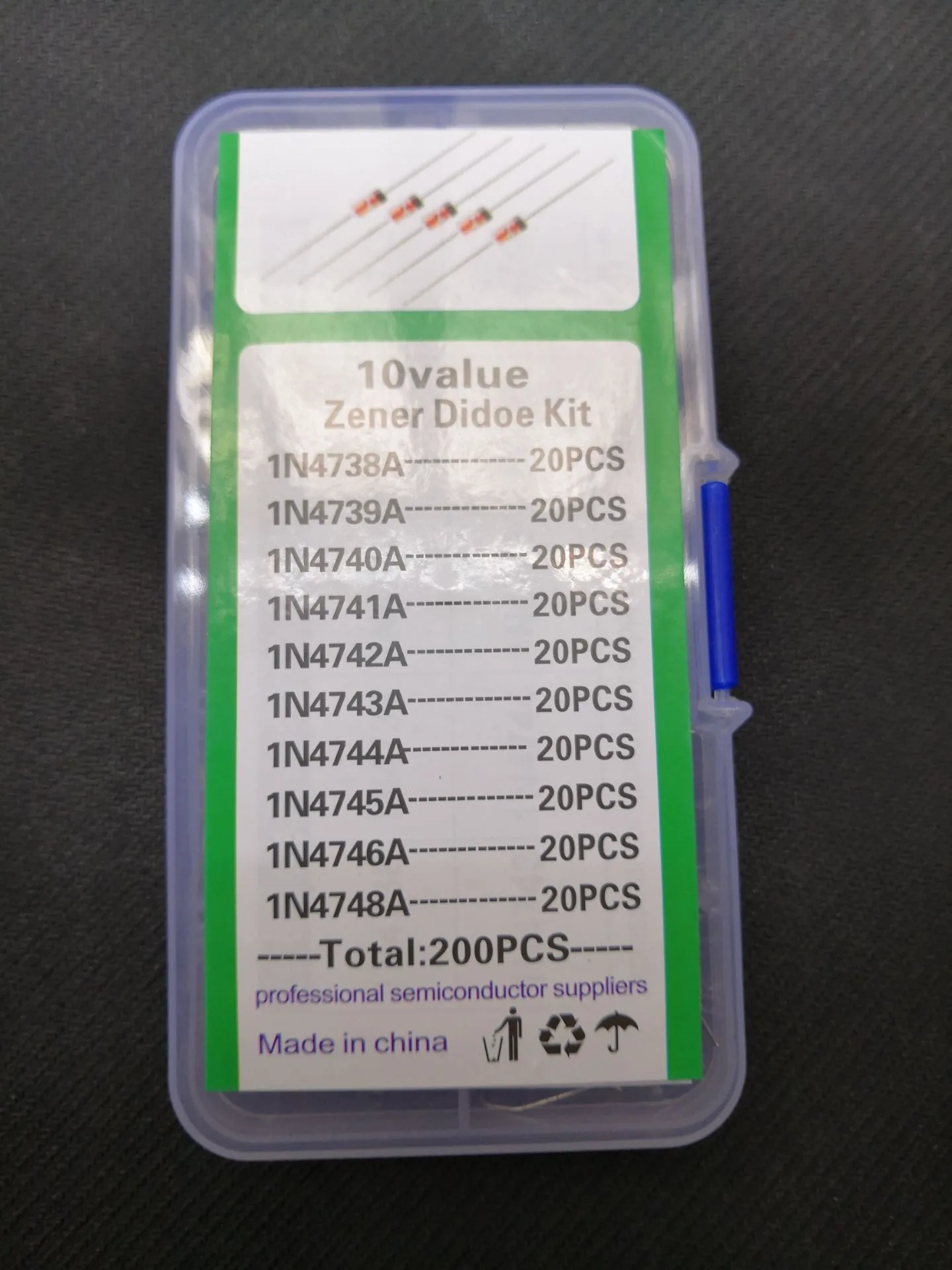 10 Values Zener Diode Kit 1n4738~1n4748 1W  1n/4739a/4740a/4741a/4742a/4743a/4744a/4745a/4746a 8.2/9.1/10/11/12/13/15/16/18/22/v