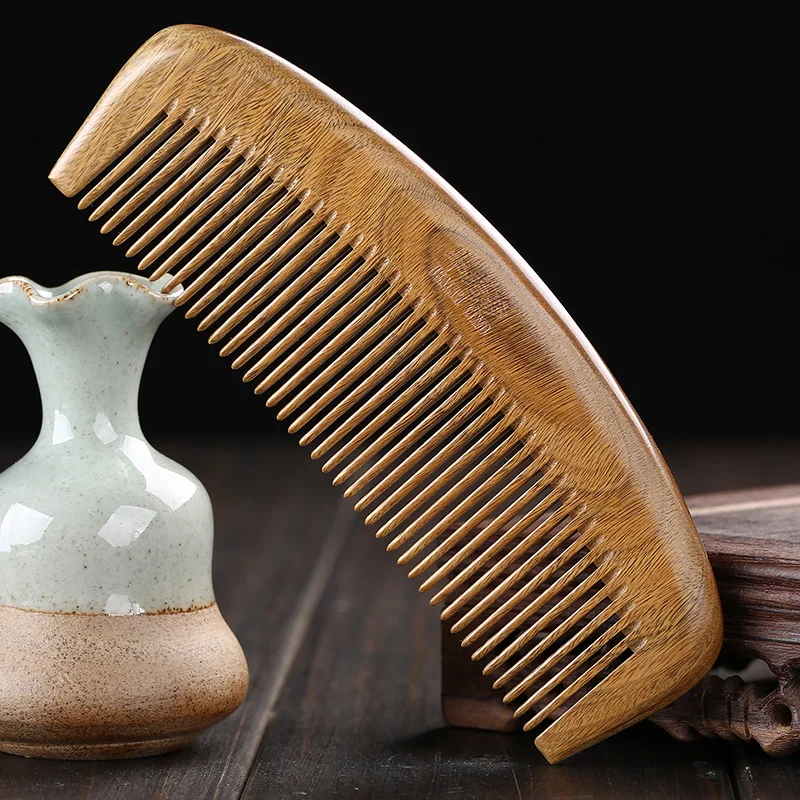Natural Green Sandalwood Hair Comb for Curly & Straight Hair Wooden Comb - NO SNAGS, NO STATIC, NO TANGLE MS017
