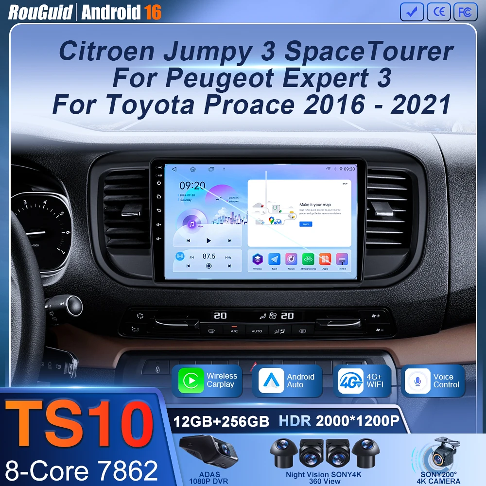 Radio de coche Android 16 Carplay para Citroen Jumpy III 3 SpaceTourer 1 para Peugeot Expert 3 2016 2017 2018 - 2021 reproductor Multimedia