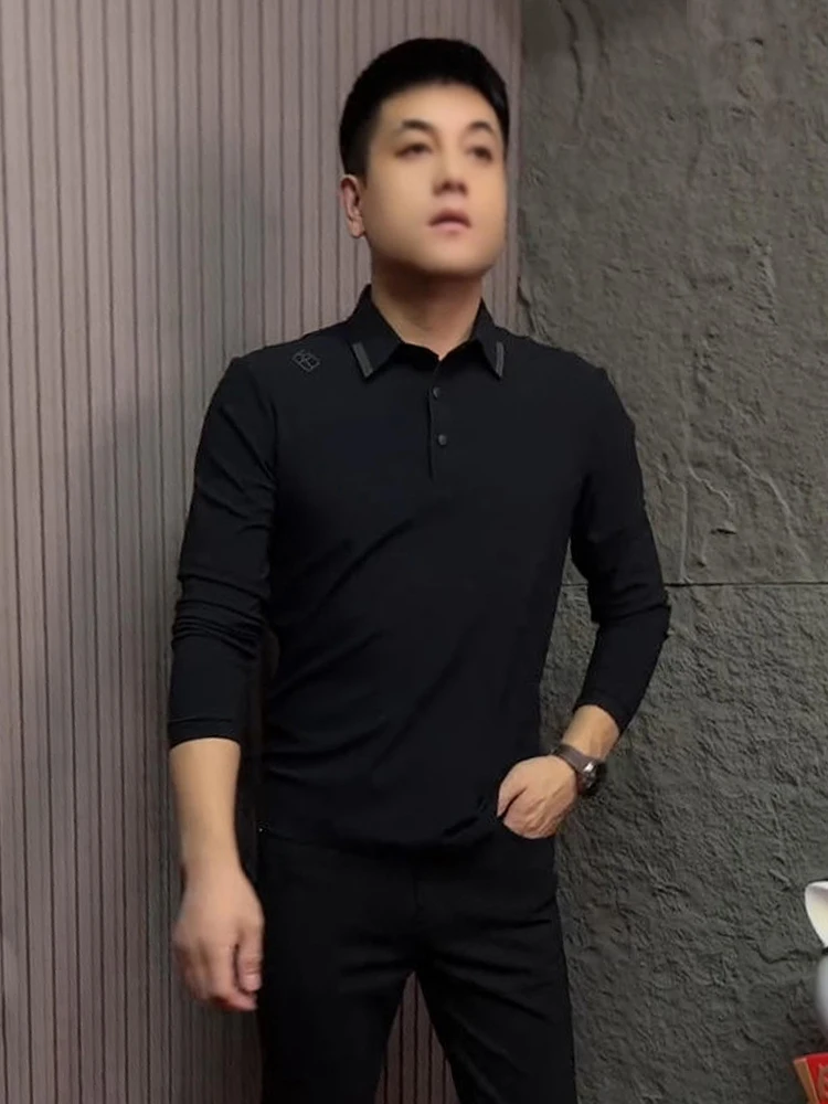 

Busin Casual Long Sve irt Men's Autumn New Lightweight Elastic Slim Fit Faionable Collar European Sle Top