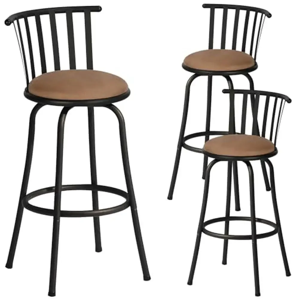 

Country Style Swivel Barstools Set of 3 with Back and Footrest Rustic Elegance Kitchen Island Pub Microfiber Fabric Comfort and