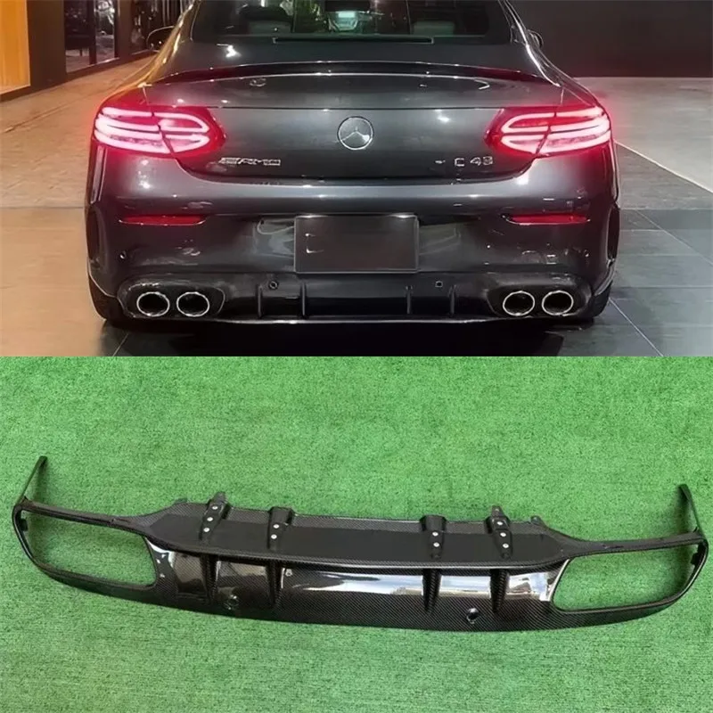 

For Benz C Class C63 C43 C200 W205 Coupe 2015-2021 Real Carbon Fiber Rear Bumper Lip Diffuser Exhaust Splitters Spoiler Body Kit