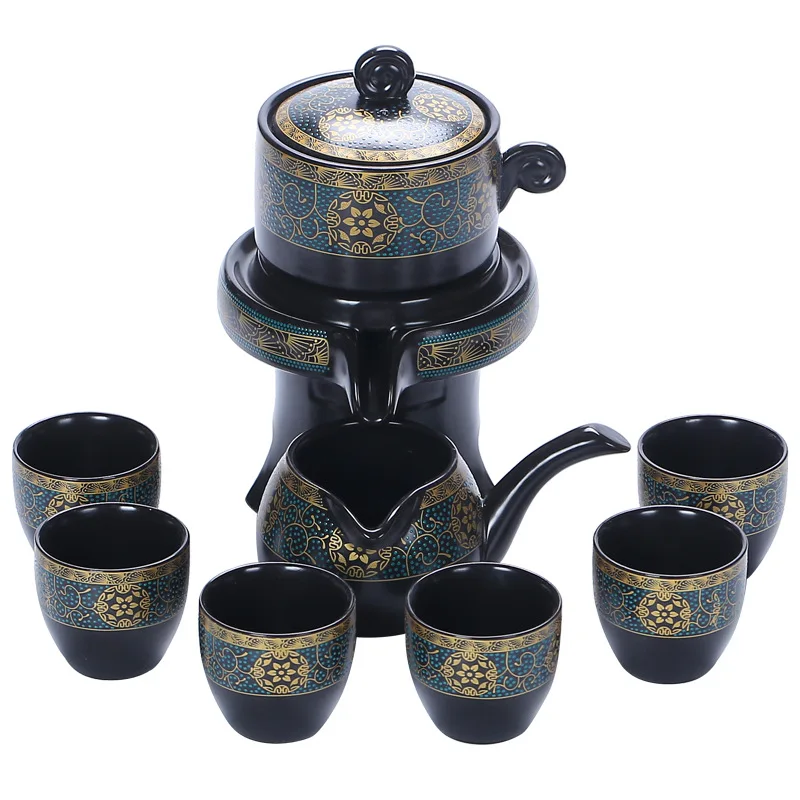 Lazy Automatic Tea Set Stone Mill Rotating Water Outlet Home Office Retro Ceramic Tea Maker Teaware Sets