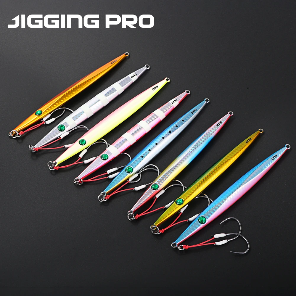 

JIGGINGPRO Вертикальные металлические приманки 60 г 80 г 100 г Приманка для глубоководной рыбалки Быстро тонущая приманка для отсадки Искусственные приманки для морской воды
