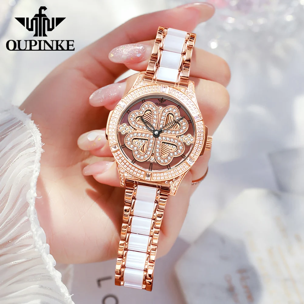 OUPINKE 3279 Women Watch Waterproof Elegant Ceramic Lucky Luxury Brand Automatic Mechanical Watch Swiss Movement Women Watch