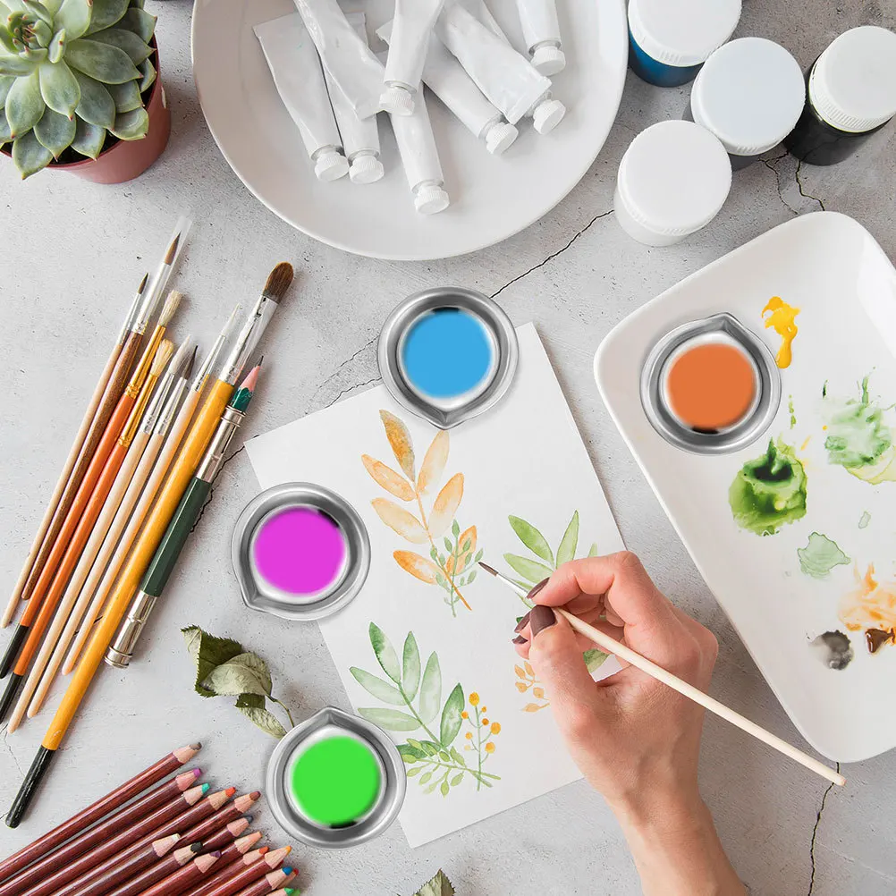 

30Pcs Small Round Stainless Steel Paint Palettes Compact Design Precision Pouring Spout Artist Palette Tray for Watercolor Oil