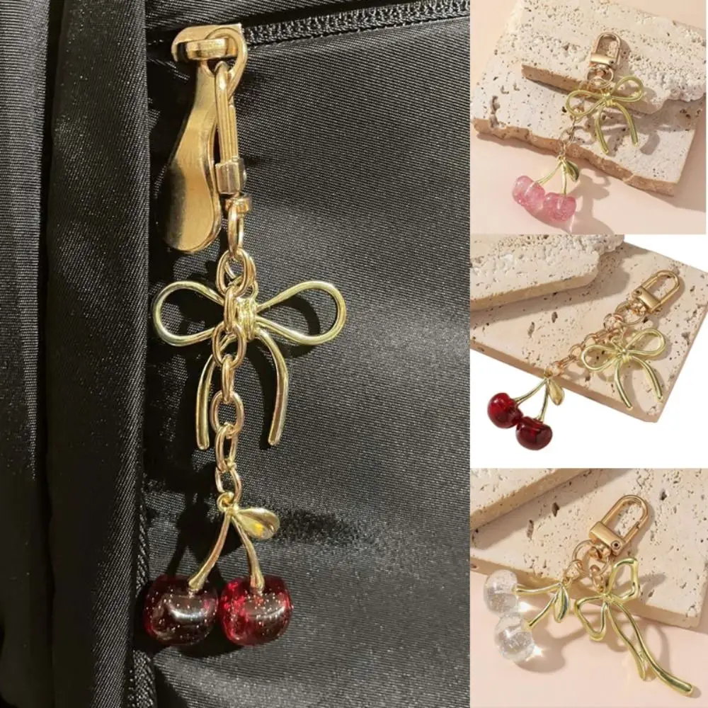 

Cute Red Cherry Bag Pendant Crystal Alloy Keyring Bow Bag Accessories Women